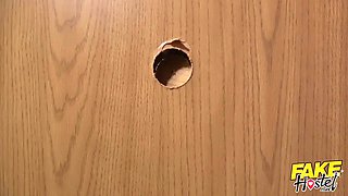 Fake hostel - a gloryhole shows up before squirting orgasms in crazy three way!!!