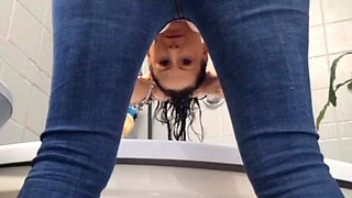 Bent over bath washing my hair