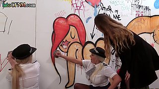 CFNM officers hanging out at the gloryhole for some tugjob action