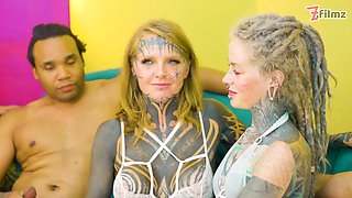 2 tattooed alt babes take on 6 cocks double penetration, deep throat, and messy facials