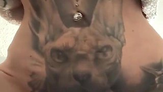 Horny MILF with Hairy and Pierced Pussy Masturbates with Big Cock Dildo. Long Nails Mature Cougar