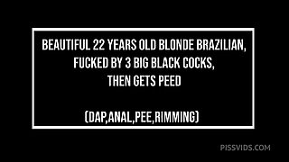 Beautiful 22 Years Brazilian Blonde Fucked By 3 Big Cocks Then