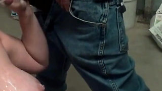Hotwife squirting blowbang in garage
