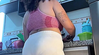 Gassy Chubby Girlfriend Washing Dishes Natural Loud Farts in Tight Shorts