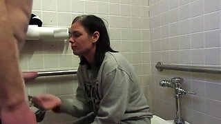 Having A Little Fun Giving A Blowjob And Being Used In Public Bathroom