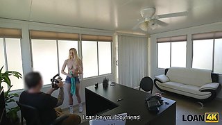 LOAN4K. Blue-eyed babe is banged on the desk