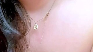 Busty brunette amateur jerking dick of lucky dude POV
