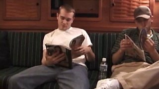 While the two are on a friends boat, Chad finds a stash of porn magazines and each of them starts jerking off to them. Soon Nick gets his cock in Chads mouth.