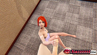 Redhead Blowjob Sitting on Chair Facial 3D POV Animation