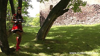 Sexy Red Riding Hood Hotkinkyjo Self Fisting Her Ass, Gape & Anal Prolapse at Swiny Castle Yard