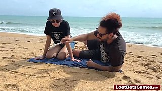 Brunette Babe Kelly Loses Strip Tic-Tac-Toe Game Bet With David On Beach