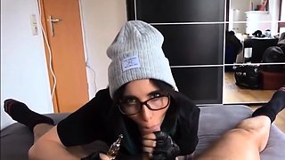 Smoking during a blowjob with a German emo teen