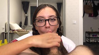 Mischievous College Girl Bj'ed On Her Knees And Got A Ginormous Facial Cumshot!