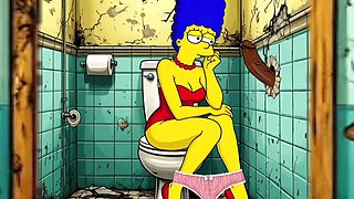 The Simpsons Porn Parody: Sexy Cheating Wife Marge Lets a Black Dude Fuck Her In The Public Toilet