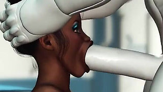 A sexy young busty ebony has hard anal sex with sex robot in the medbay