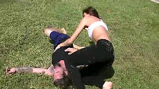 female vs male wrestling