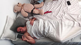 Hot girl masturbates with dildo in front of me and I make video.