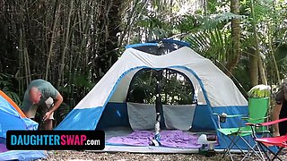 Daughterswap - stepparents train their cute daughters how to satisfy studs while camping in the forest