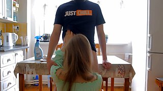 I bang my roommate hard on the kitchen table and she orgasms twice!