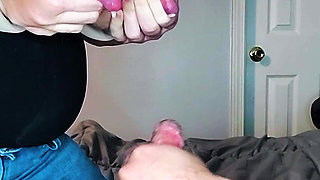 Huge Tits Shooting Milk on a Dick as He Jerks off