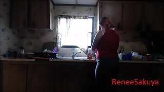 Pregnant Sink Plunging Wearing Jeans
