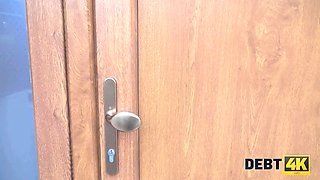 Debt4k. debt collector drills pregnant female with a tattoo on lower back