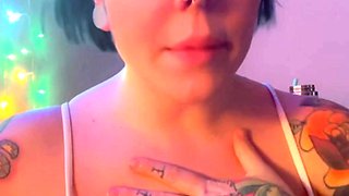 Glamour babe with big boobs masturbates in lingerie