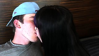 Schoolgirl brunette doggystyle and blowjob