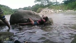 Fucking secretly in the river