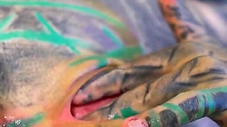 Tattoo Girl Masturbating, Fingering Her Pussy and Ass