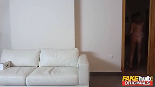 Fakehub - hot blondie german assistant Anny Aurora thinks her fresh chief is the delivery dude and lets him fuck her chubby ass and perky melons and warm pussy to orgasm