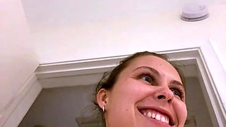 Small titted teen masturbates in shower