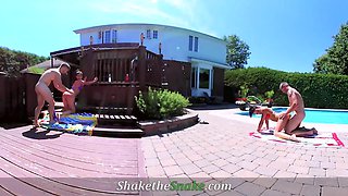 Shake The Snake - Poolside Orgy w Swinging Couples: Big Tits, Brunette  Big Boobs Porn