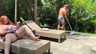 Smoking BBW Redhead MILF outdoor hardcore fuck with huge cum on her big tits