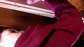 Naughty Schoolgirl Sucks off Anonymous Cock at the Milking Table