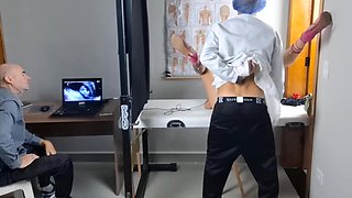 Perv Doctor Fucks Slim Redhead Babe While Her Husband Is Watching It On the Ultrasound Monitor