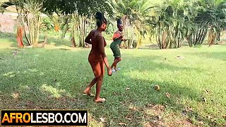 Bored African lesbians exploring orgasm