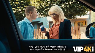 Vip4k. mature cougar in maid costume cleans with her tongue