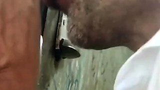 Public Restroom Gloryhole: Amateur Big Cock BJ