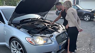 Busty Blonde MILF Fucks the Mechanic in the Garage