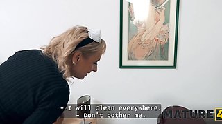 Mature French maid satisfies her client's son by providing extra service