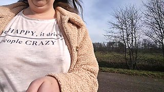 Boobwalk on the Side of the Road, Braless Walking in See Thru Shirt