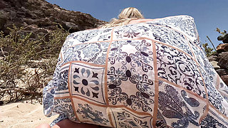 POV girl flashing pussy and ass on public beach