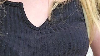 I Pull My Bra up and Show My Tits at Outdoors!