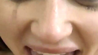 Delicious teen gal gets her face messy