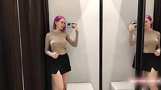 Hot mom tries on many panties in the fitting room for the first time
