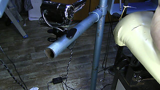 Far Spread Pumped Pussy Worked with Dildos Glasses and Billiard Ball