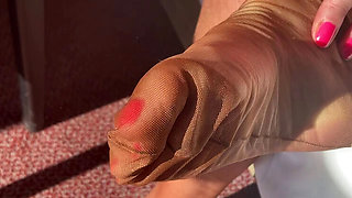 Mature British Granny Shows Off Her Big Natural Tits and White Stockings in Homemade Foot Fetish Video