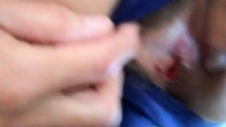Hairy pussy girl gets fucked and filled with cum