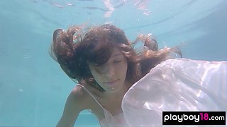 Naked Russian teasing under the water